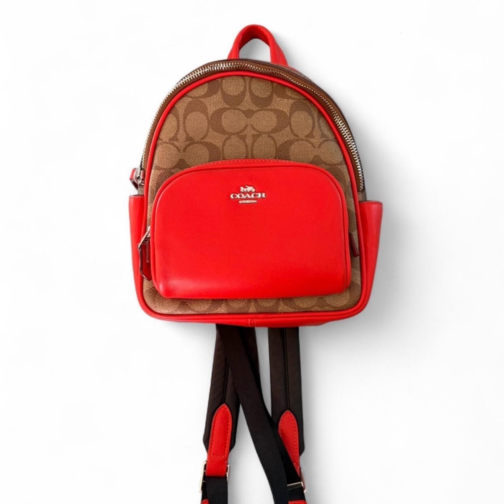 Coach Red and Tan Signature Backpack